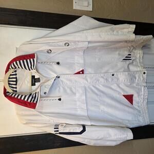 Vintage Mariel White Women's Jacket with Red and Navy Accents, Size 20W